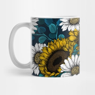 Sunflowers and daisies, summer garden Mug